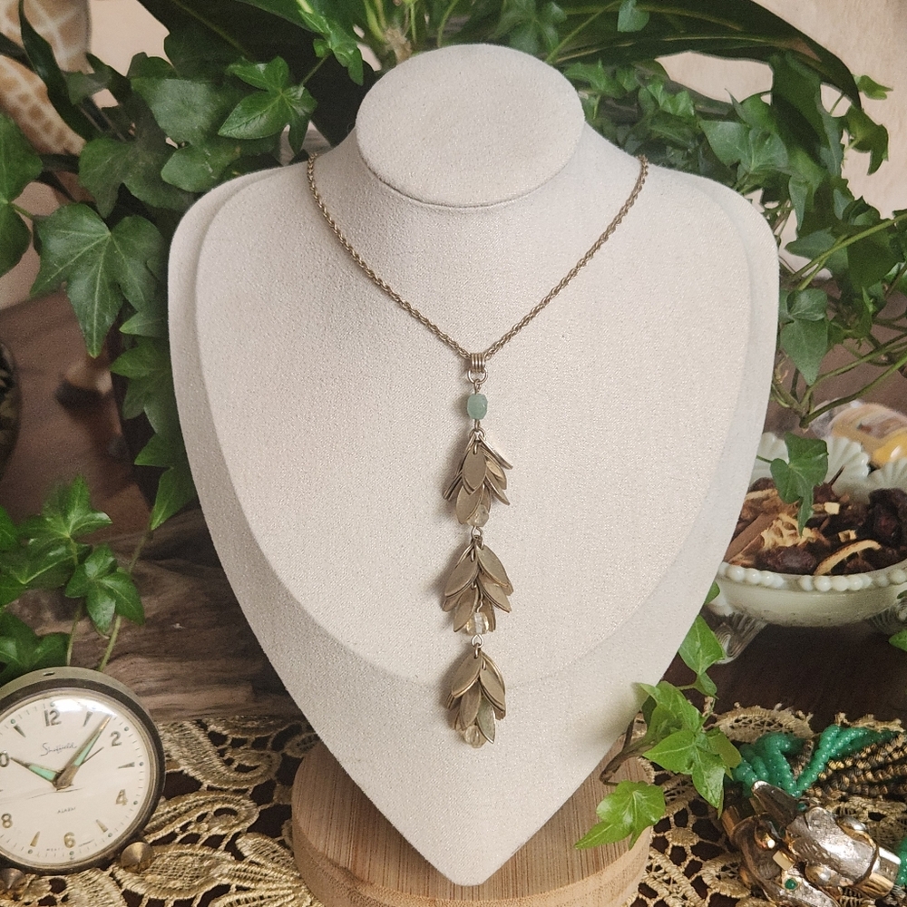 Kenneth Cole Gold Leaf Pendant Necklace Leaves Beads Dangle